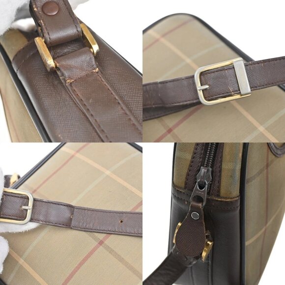 Burberrys Logo Shoulder Bag Check Canvas Leather Brown GHW - Picture 12 of 14